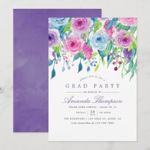 Convite Festa de Graduação Floral Aquarela Violeta Ultra