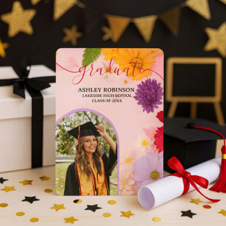 Convite Festa de Graduação Floral de Laranja Personalizada