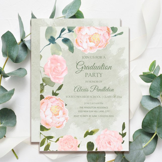 Convite Festa de Graduação Floral Rosa de Primavera Românt (Criador carregado)