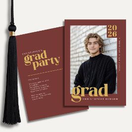 Convite Festa de Graduação Foto Moderna em Ouro Vermelho E