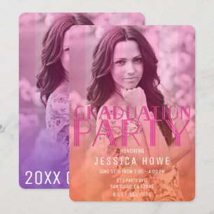 Convite Festa de Graduação Laranja Rosa Roxo Foto de Gradu