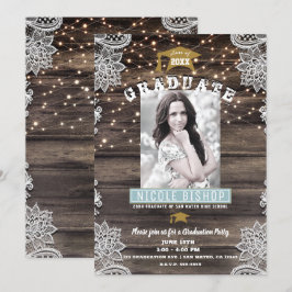 Convite Festa de Graduação Madeira Rústica com Renda e Luz