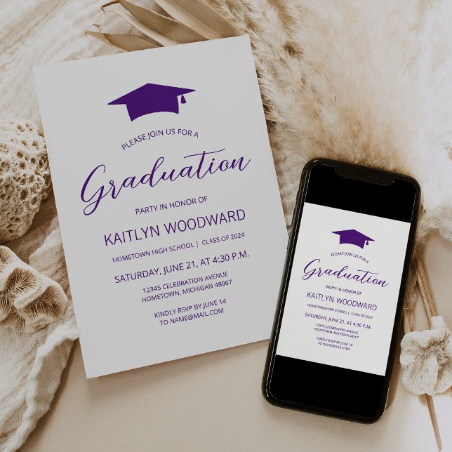 Convite Festa de Graduação Moderna Chapeu Roxo 2026 (Criador carregado)