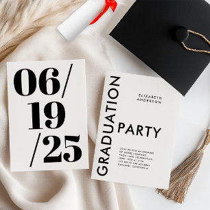 Convite Festa de Graduação Moderna e Ousada em Preto e Bra
