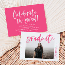 Festa de Graduação Moderna em Rosa Choque com Letr
