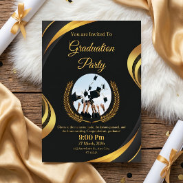Convite Festa de Graduação Moderna Preta e Dourada