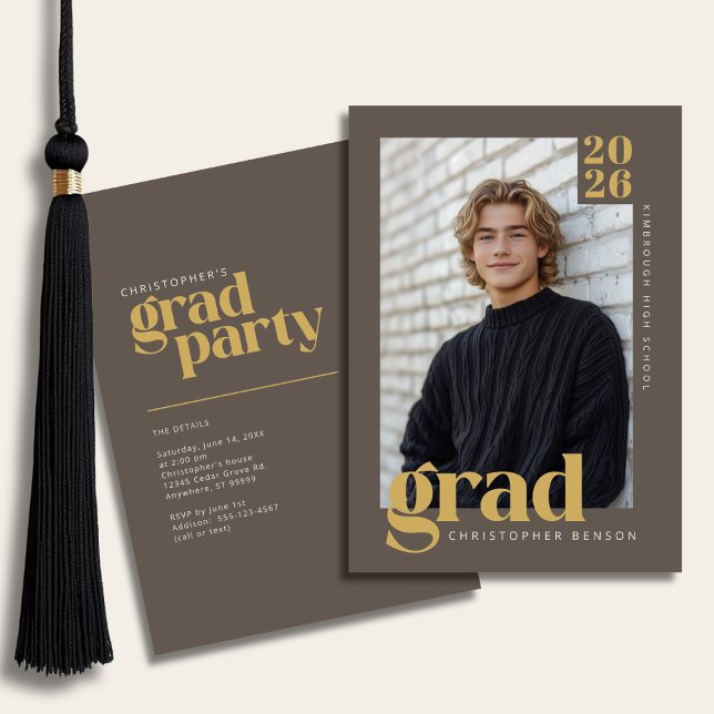 Convite Festa de Graduação Moderno Neutro Dourado Marrom F (Criador carregado)