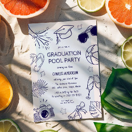Convite Festa de Graduação na Piscina com Desenhos Caprich