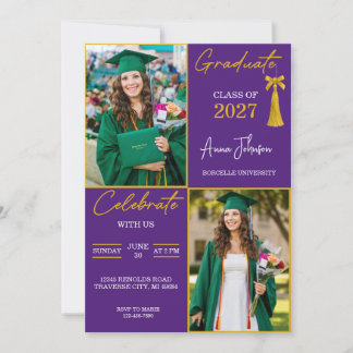 Convite Festa de Graduação Personalizada Roxo e Dourado co