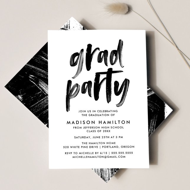 Convite Festa de Graduação Preto e Branco com Moderna Letr (Criador carregado)