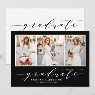 Convite Festa de Graduação Preto Foto Três Script Delicado