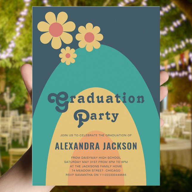 Convite Festa de Graduação Retro Vintage (Retro vintage daisy arch high school graduation party invitation )