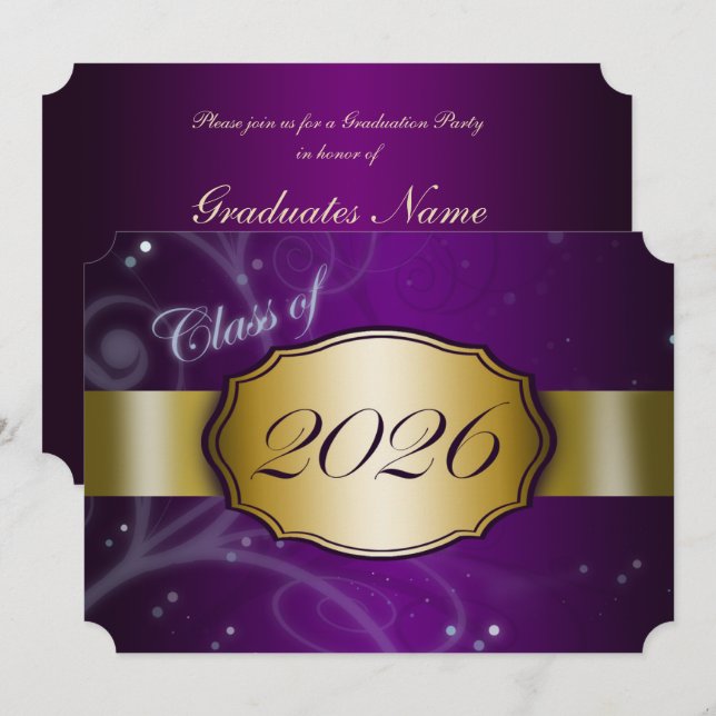Convite Festa de Graduação Roxo e Dourado 2026 (Frente/Verso)