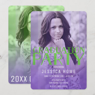 Convite Festa de Graduação Verde Lima Roxo Foto de Graduad
