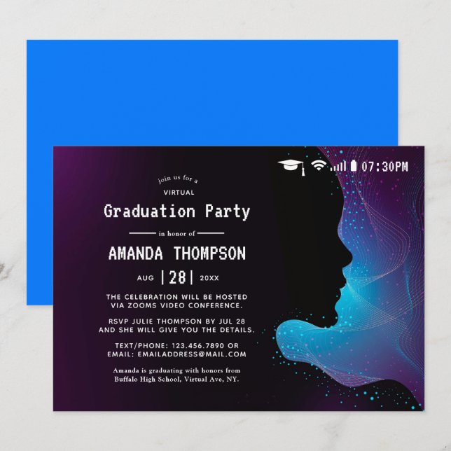 Convite Festa de Graduação Virtual com Brilho Futurista (Frente/Verso)