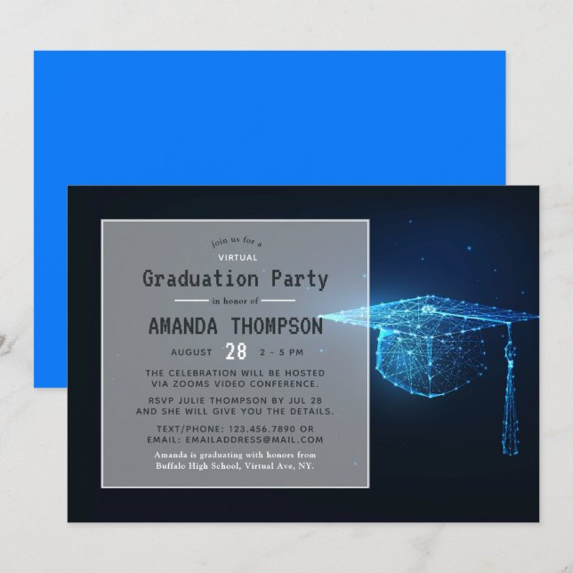 Convite Festa de Graduação Virtual Futurista com Brilho Az (Frente/Verso)