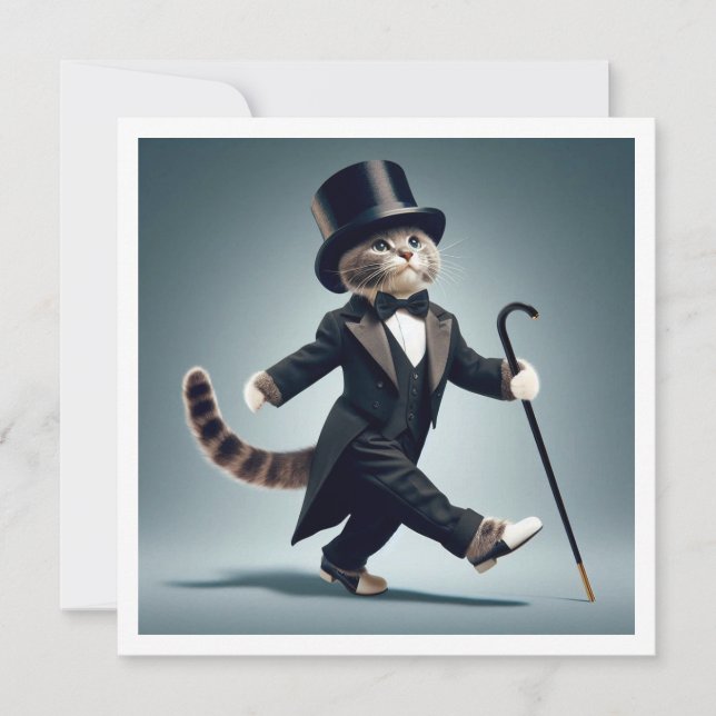 Convite Festa de gravata negra, competição de dança, gato (Frente)