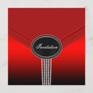 Convite Festa de Gravata Preta Diamante Branco Vermelho Pr
