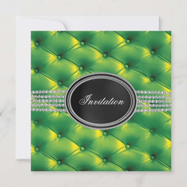 Convite Festa de Gravata Preta Diamante Preto Verde Lima (Frente)