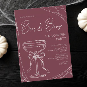 Convite Festa de Halloween Adulto Burgundy Red Boos e Bebi