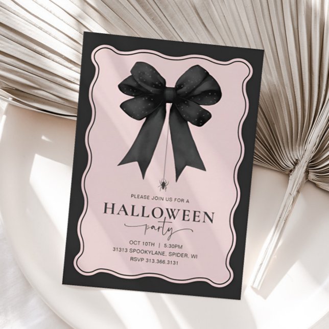 Convite Festa de Halloween Adulto do Arco Coquette (Coquette Bow Halloween Party Invitation)