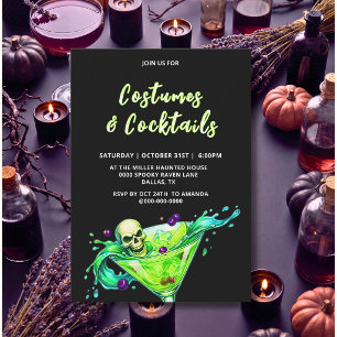 Convite Festa de Halloween Adulto Neon Skull Cocktail