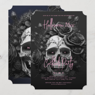 Convite Festa de Halloween Adulto Retro Gótica Cor-de-rosa