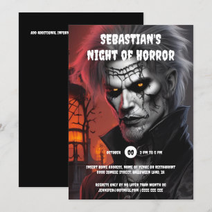 Convite Festa de Halloween adultos gótico homem vampiro ta