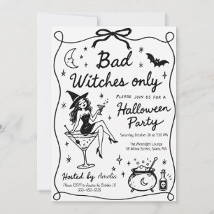 Convite Festa de Halloween Apenas para Bruxas Más Desenhad