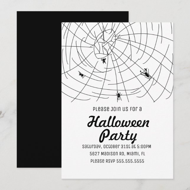 Convite Festa de Halloween Aranha Qua Ilustração Rabiscada (Frente/Verso)