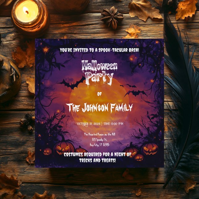 Convite Festa de Halloween Assombrada com Pumpkins & Bats (Criador carregado)