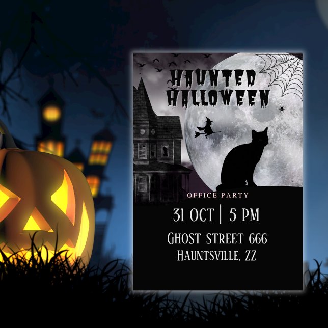 Convite Festa de Halloween Assombrada no Escritório Gato P (Criador carregado)