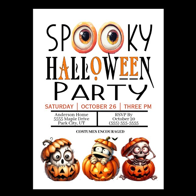 Convite Festa de Halloween Assustadora (Spooky Halloween Party Invitation For Children.)