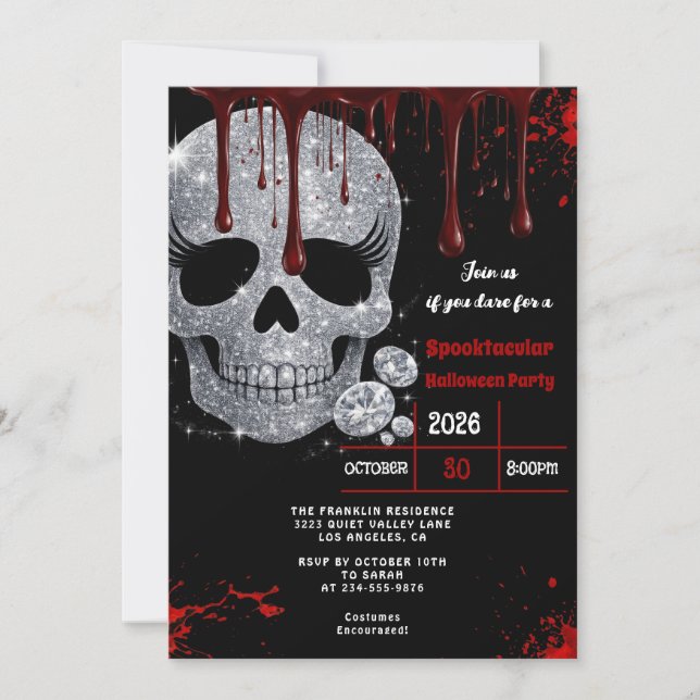 Convite Festa de Halloween Assustadora para Adultos com Ca (Frente)