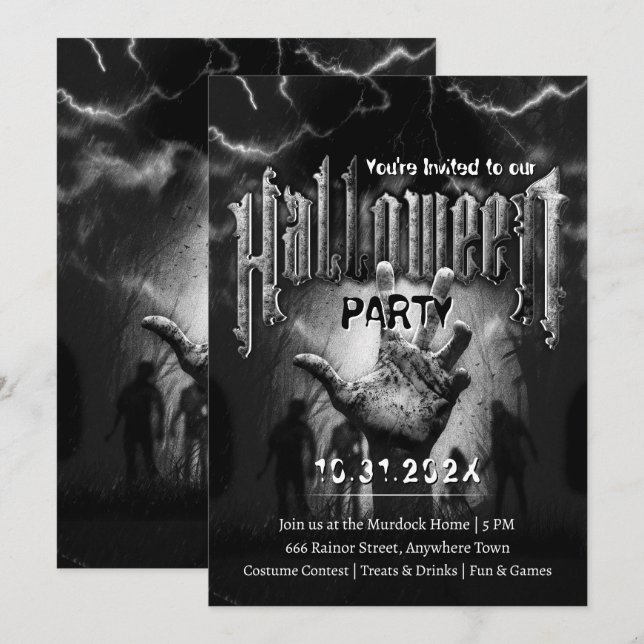 Convite Festa de Halloween Assustadora Zumbis Noite Assust (Frente/Verso)