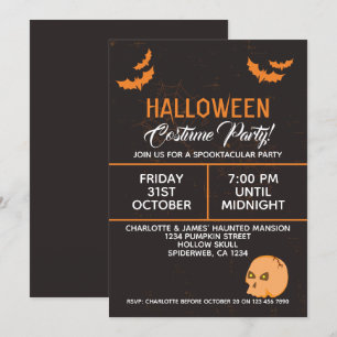 Convite Festa De Halloween, Bat And Skull Personalizada