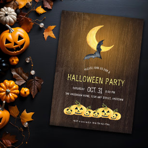Convite Festa de Halloween Bat Moon Rústica