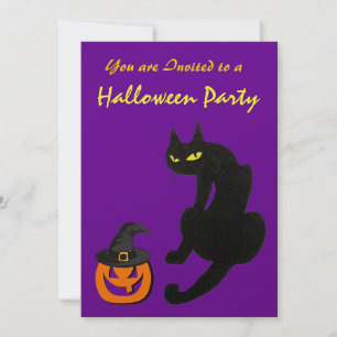 Convite FESTA DE HALLOWEEN BLACK CAT Dourado Metálico