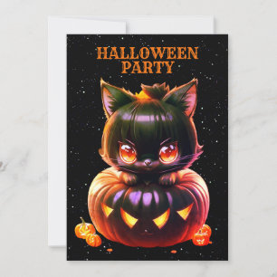 Convite Festa de Halloween Black Cat Pumpkin Horror Assust