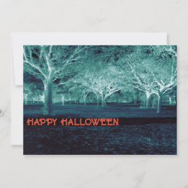 Convite Festa de Halloween Blue Green Scheme Scary Woods