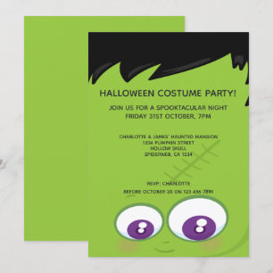 Convite Festa de Halloween - Bonito Frankenstein Verde