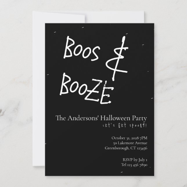 Convite Festa de Halloween Boos and Booze (Frente)