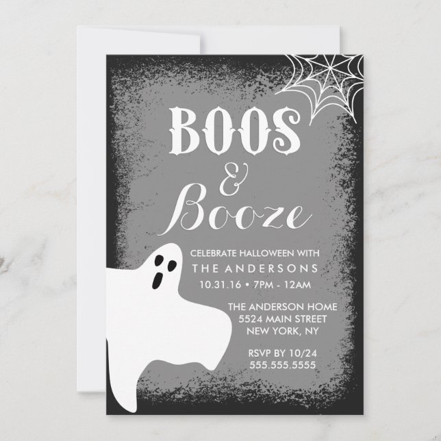 Convite Festa de Halloween Boos and Booze (Frente)