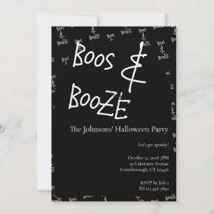 Convite Festa de Halloween Boos e Bebida Preta e Branca