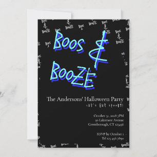 Convite Festa de Halloween Boos e Bebidas Neon Azul