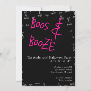 Convite Festa de Halloween Boos e Bebidas Rosa Preto e Bra