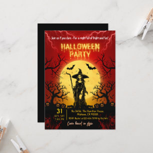 Convite Festa de Halloween Bruxa Gótica Lua Cheia Morcegos
