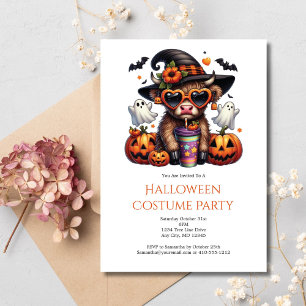 Convite Festa de Halloween Café Vaca Highland Divertida Fo