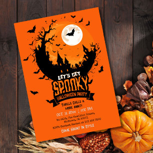 Convite Festa de Halloween Castelo Assombrado Morcego Lua