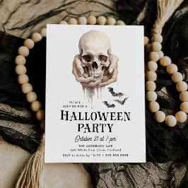 Convite Festa de Halloween Caveira Assustadora nas Mãos